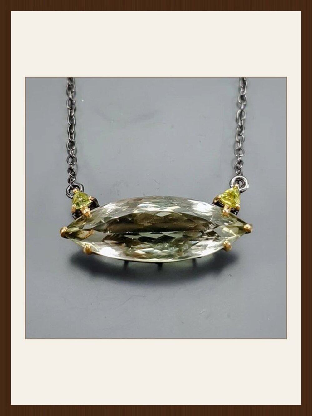 NECKLACE 24CT Green Amethyst with Peridot accents 925 Black Rhodium Plated chain